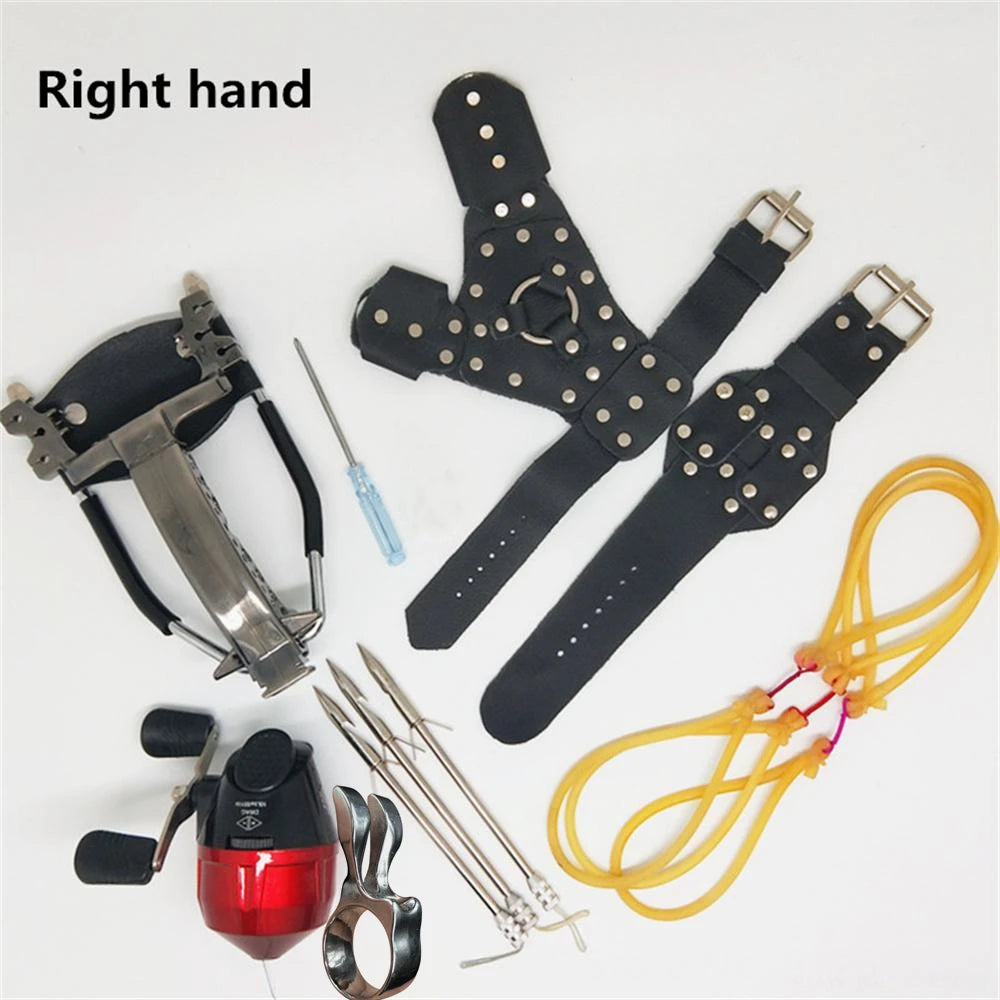 Outdoor Shooting Fishing Slingshot Hunting Arrow Darts Catapult With Rubber band Fishing reel/ Tactical game protective gloves