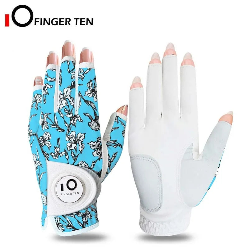 All Weather Grip Nail Golf Gloves Women Left Hand Leather with Ball Marker Half Finger Size XS S M L XL Drop Shipping