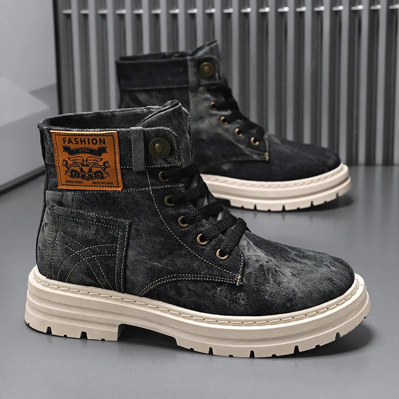Motorcycle Riding Shoes Retro Canvas Casual Commuter Boots Protective Fall Resistant Wear Boots Riding Shoes Denim Casual Shoes