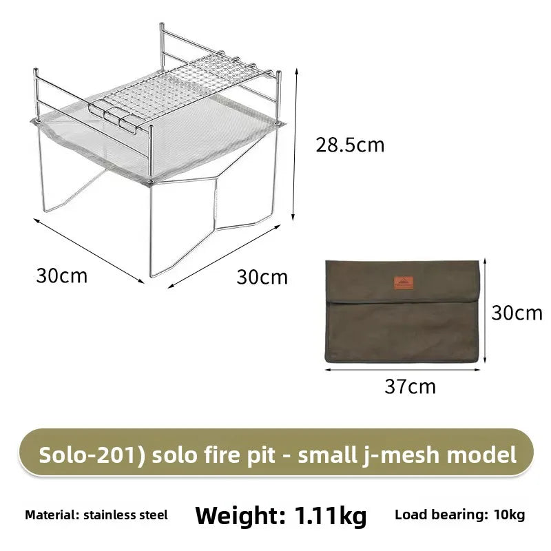 Outdoor Camping Heating Stove Campfire Stainless Steel Foldable Lightweight Grill with Grill Net Solo Fire Pit Wood Stove