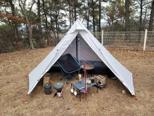 Camping Teepee Tent with Chimney Window Outdoor Ultralight Tipi Pyramid Tent Double Layer Bushcraft 1 Person Tents Hot Tent