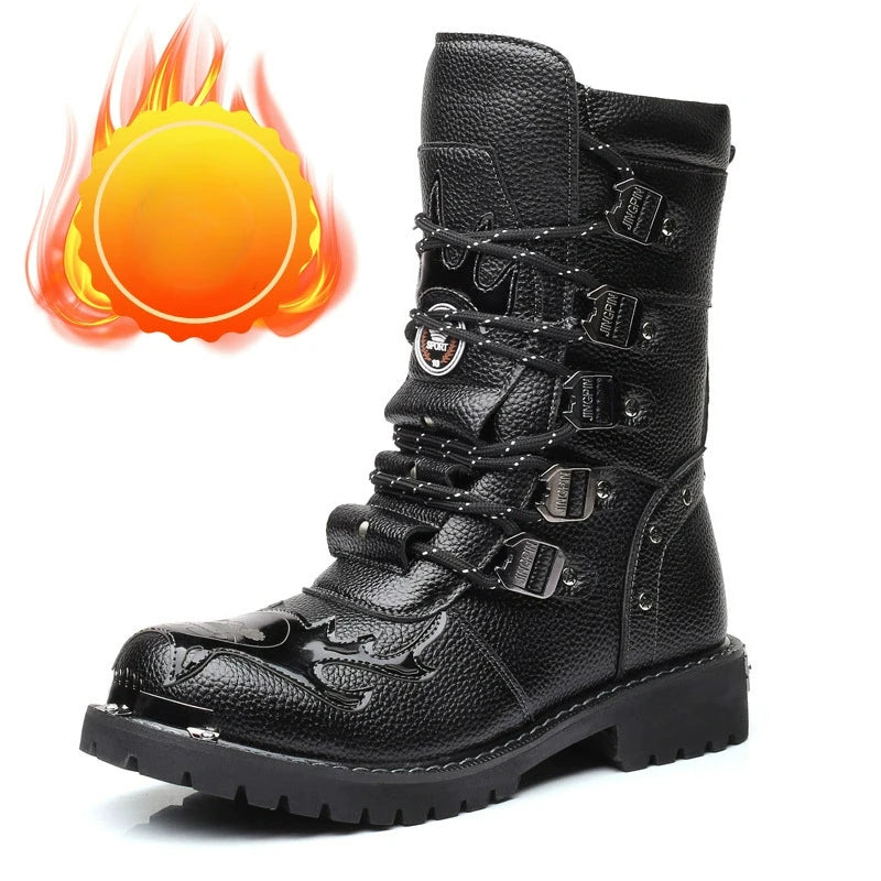 Men's Motorcycle Boots Outdoor Boots Four Season Fashion Cycling Shoes High Top Mens Casual Boot PU Leather Boots Plus Size 46