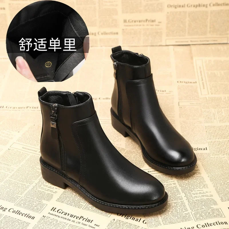 Ankle Boots Women Black Warm Plush Korean Version Side Zipper Cotton Boots Female Flat Luxury Chelsea Boots Short Shoes 2024