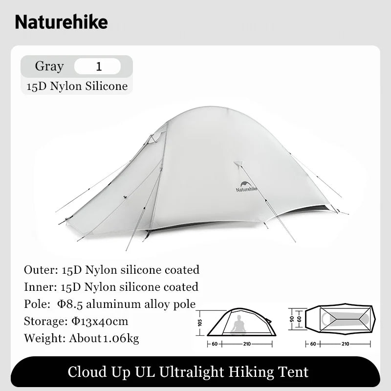 Naturehike Cloud Up Outdoor Camping Tent Ultralight 2 Person 15D Silica Gel Double Layer Backpack Tent Hiking With Free Mat
