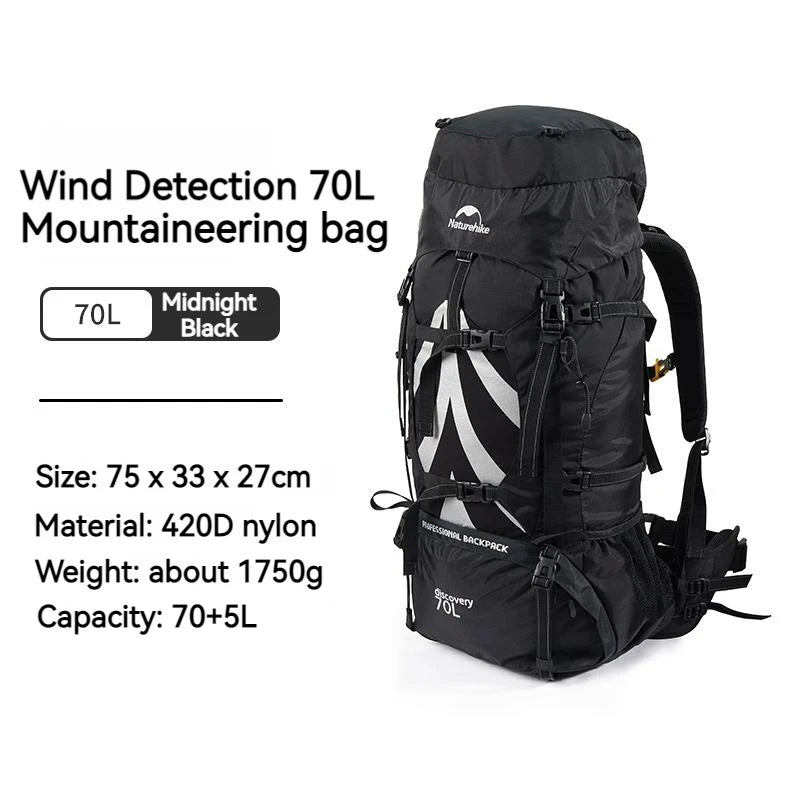 Naturehike Outdoor Backpack 70+5L Large Capacity Trekking Bag Backpack 420D Nylon Camping Hiking Travel Backpack With Rain Cover