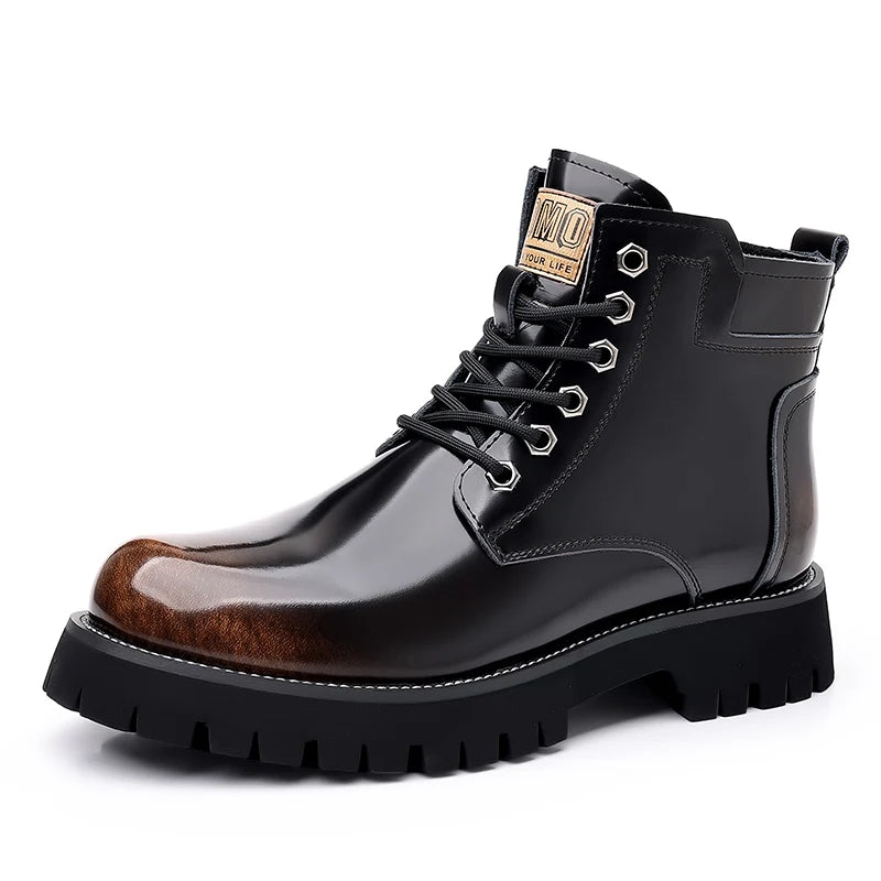 Hot Selling Men's Leather Boots Winter Thick Bottomed Work Boots British Style High Top Shoes Men's Retro Business Boots