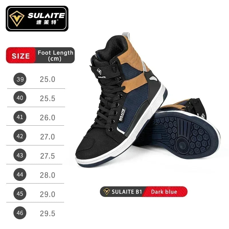 SULAITE Wear Resistant Motocross Protective Shoes The Four Seasons Breathable Motorcycle Boots Moto Equip Reflective Moto Shoes