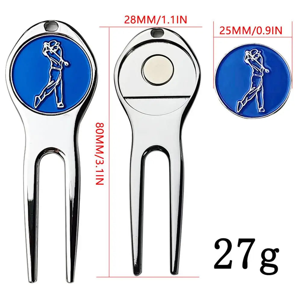 1Pc Golf Divot Repair Tool Zinc Alloy Magnetic Detachable Golf Green Fork Pitch Groove Cleaner Golf Marker Golfs Accessories