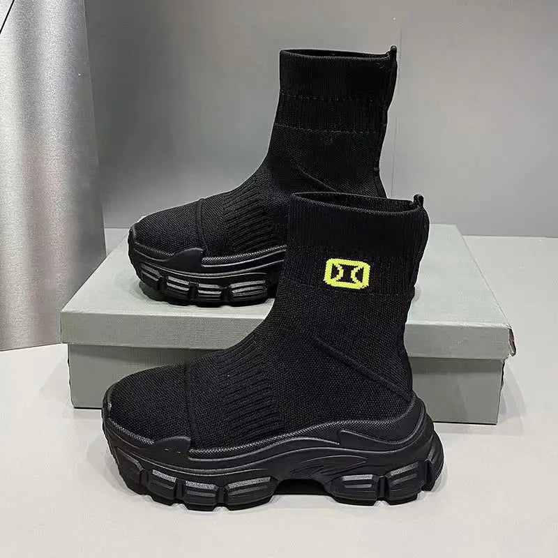 Women's Breathable 2025 Summer Autumn New Style Internet Hot Super Hot Knitted High-Top Casual Athletic Stretch Socks Boots