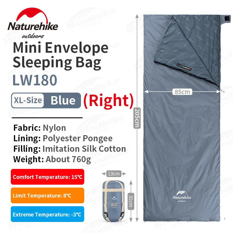Naturehike LW180 Sleeping Bag Ultralight Summer Cotton Quilt Outdoor Camping Hiking for Single Splicing Envelope Sleeping Bag