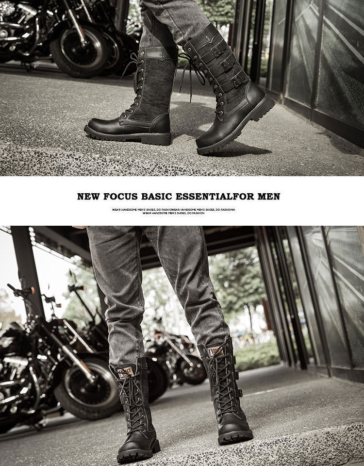 Men's Cowboy Boots High Top Inner Heightening Shoes High Breathable Boots Plus Size Shoes Casual Sneakers Motorcycle Boots