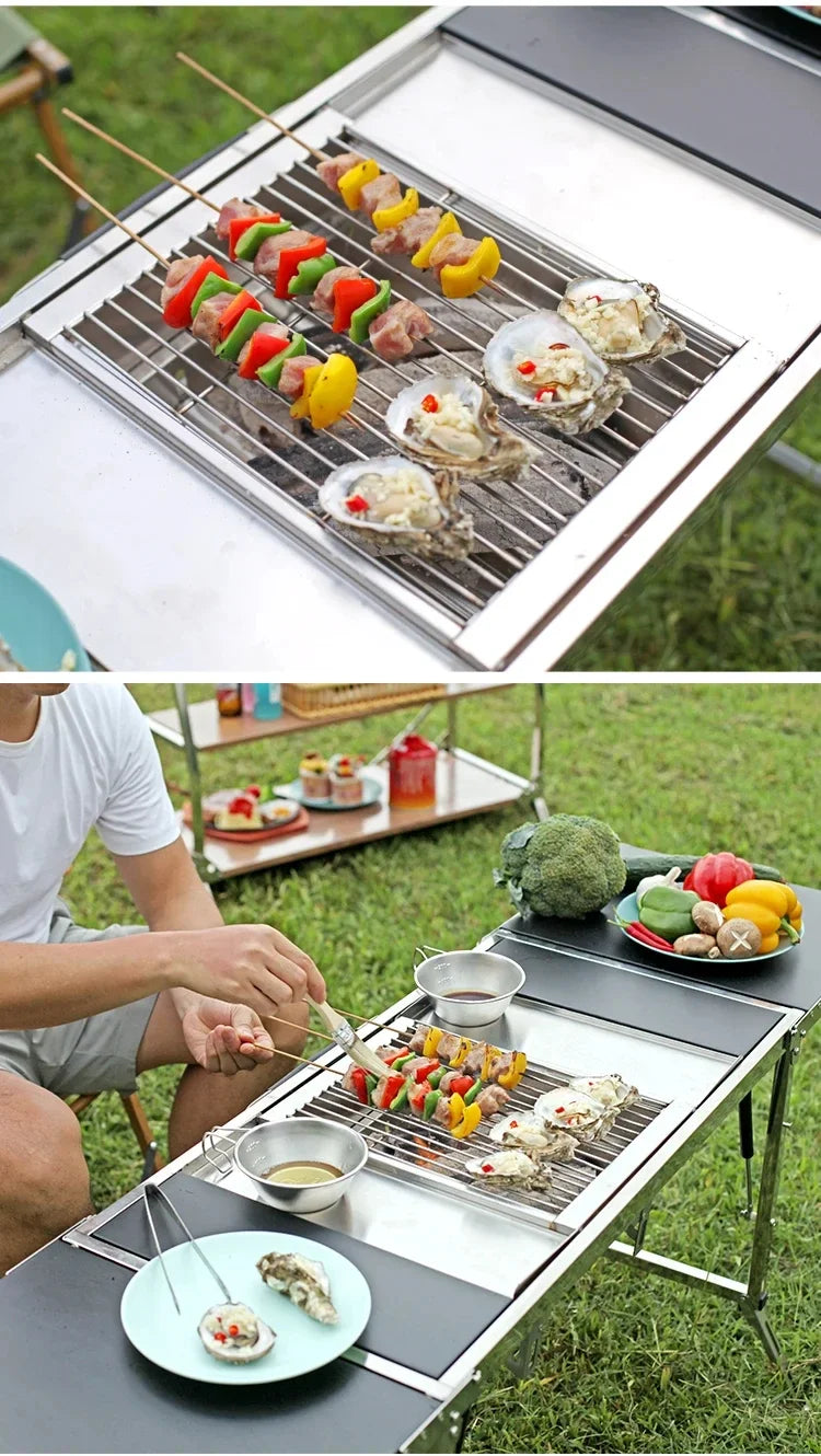 IGT Outdoor Stainless Steel Folding Barbecue Charcoal Grills Portable Camping Small Barbecue Oven Wild Journey