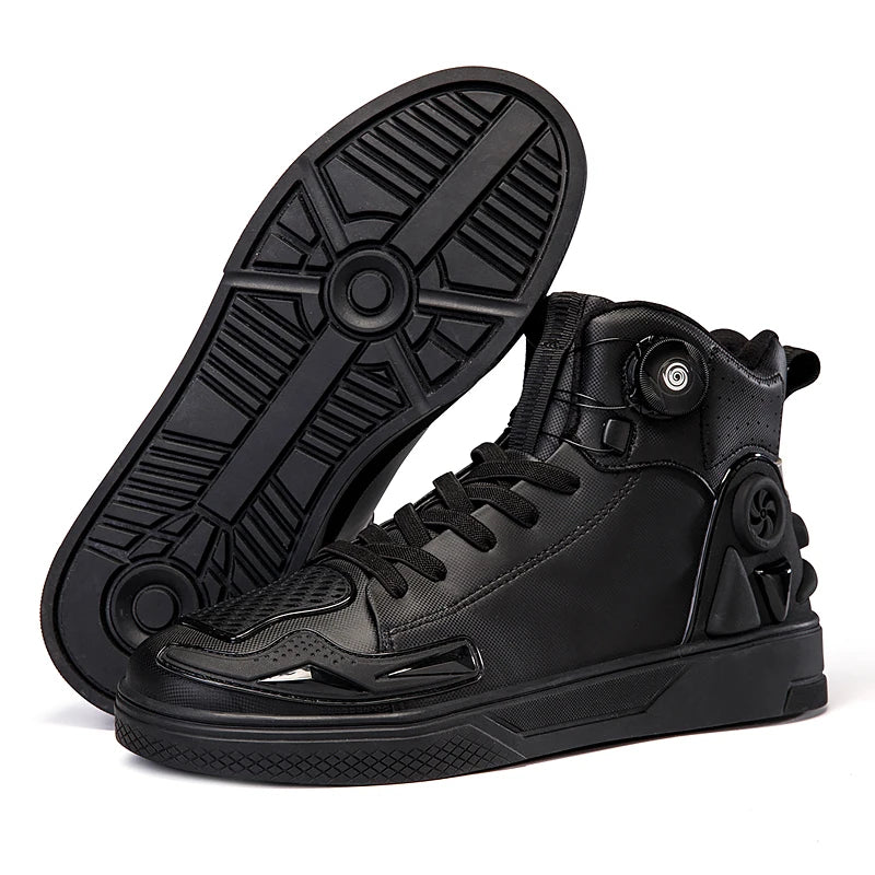 Men Motorcycle boots Breathable Anti-fall Rider Road Racing Casual Shoes Boots Gear Shift Rubber Sole black Motorbike Shoes