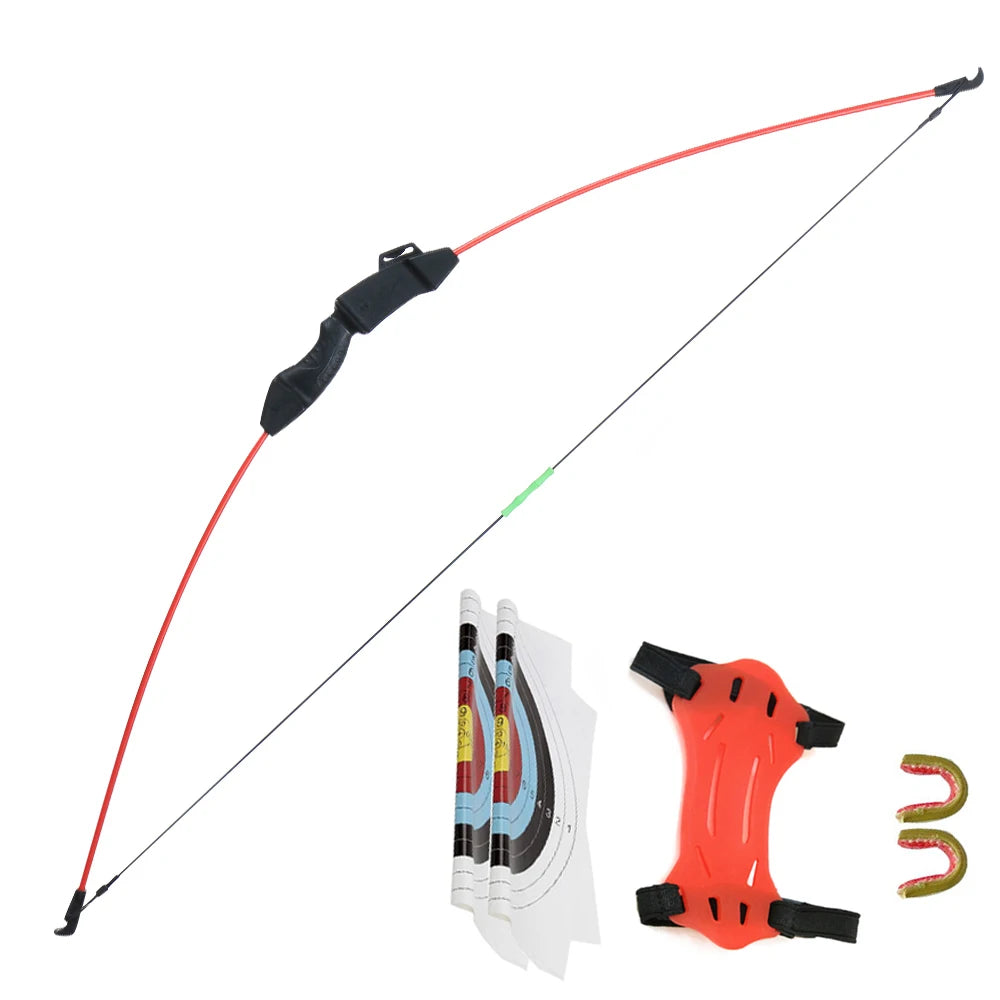 15lbs Child Recurve Bow Longbow Toy Youth Set Kids Bow with Arm Finger Guard Bow String for Gaming Practice Gift