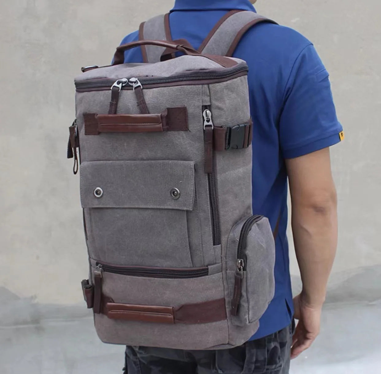 Outdoor Hiking Camping Canvas Backpack Large Capacity Tactical Travel Climbing Bag Luggage Handbag Men Women Computer Rucksack