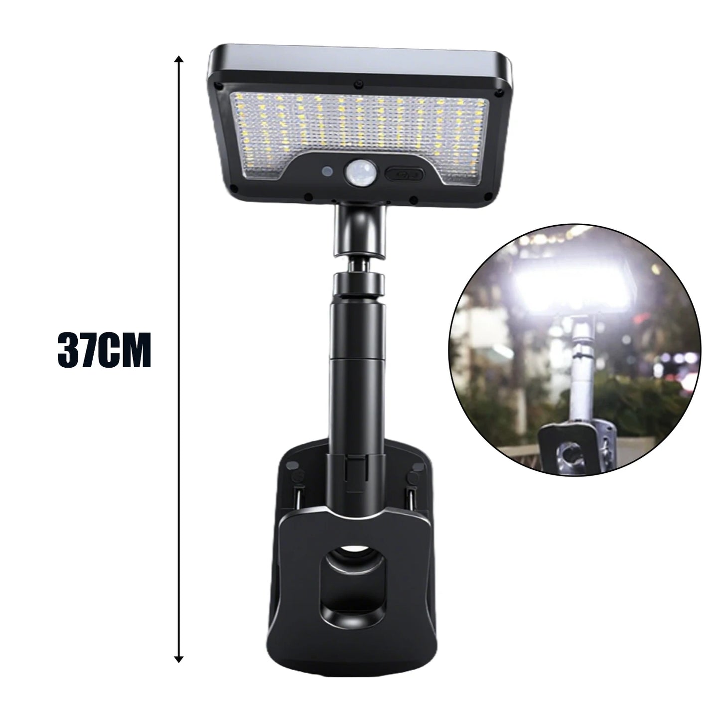 360° Rotatable Solar Motion Sensor Lights Outdoor Vertically Adjustable 4 Modes Waterproof Fence Clip-on LED Lamp for Camping
