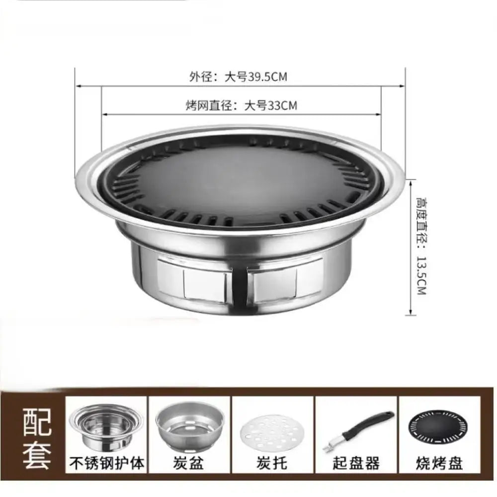 Japanese Korean Stainless Steel Hibachi BBQ Picnic Table Round Grill Outdoor & Indoor Barbecue Stove Cooker Portable