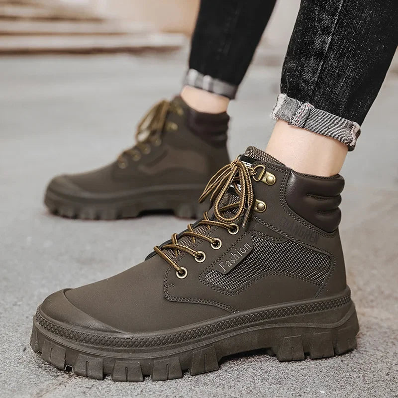 Men's Boots Fashion Motorcycle Ankle Boots High Top Casual Shoes for Men Lace Up Platform Boot Non Slip Hiking Boot Botas Hombre