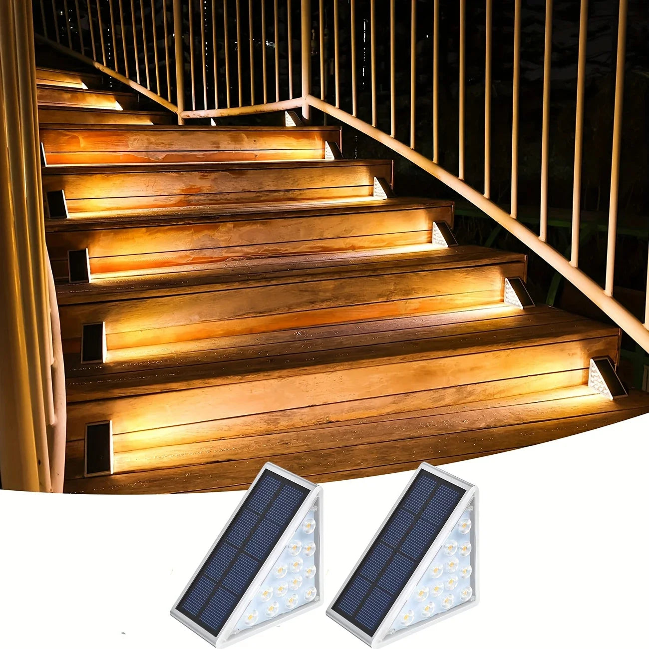 2PC Solar Garden Lights, Stair Step Lights, Outdoor Waterproof Sensor Step Lights, Home Base Lights, Lighting Pathway Lamps, Fen