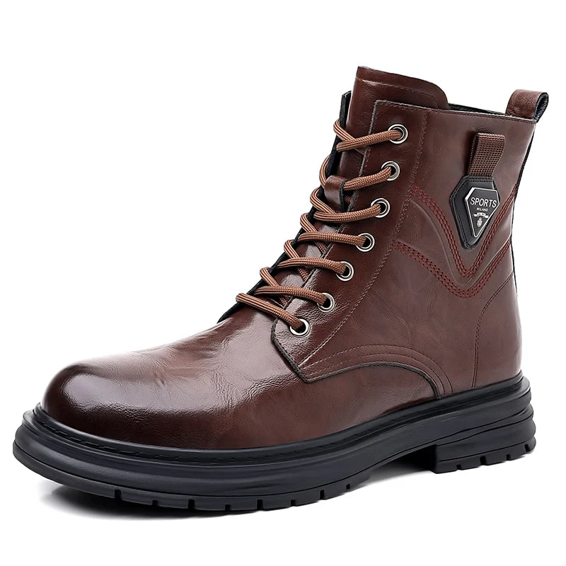 High Quality Brand Men's Leather Casual Shoes Outdoor Workwear Shoes Thick Soled Wear-resistant Men's Motorcycle Boots Handsome