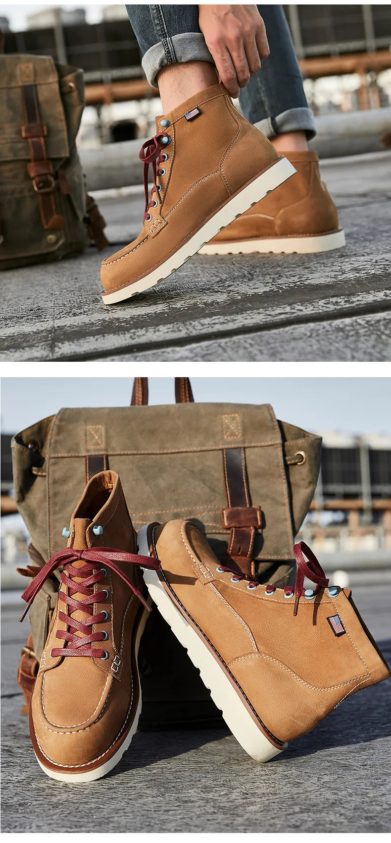 A066 Size 39-44 New Casual Men Fashion Reto Tooling Boots Lace Up Leisure Vintage Shoes Crazy Brown Man Footwear 2025 Man Shoes
