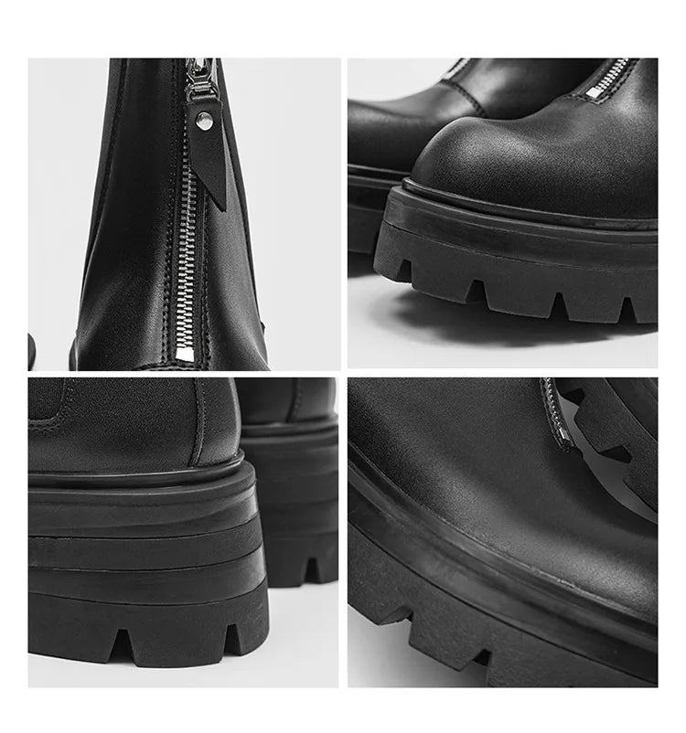 Autumn Winter Chelsea Platform Increase boots Men's Japan Korean Fashion Boots British High Top Black Motorcycle Men's Shoes