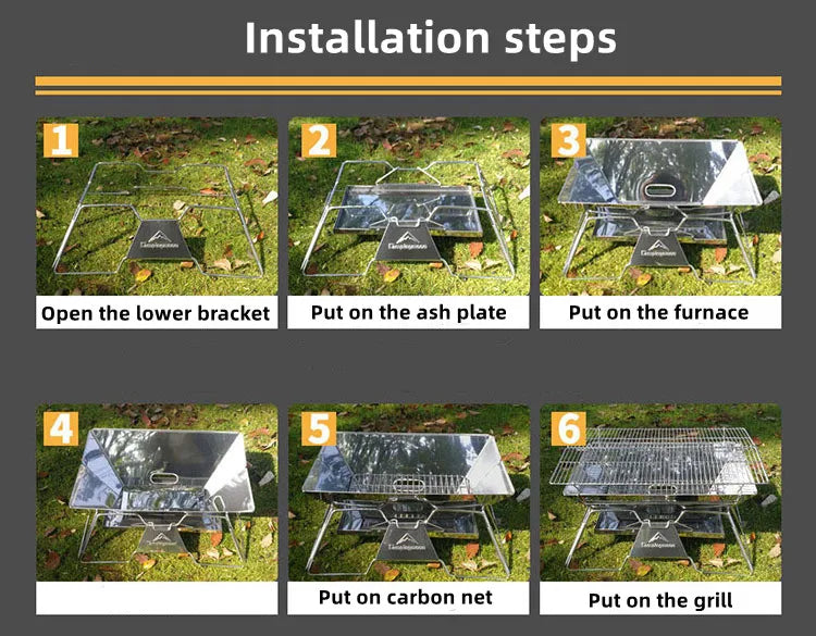 CAMPINGMOON MT-3 Large Folding BBQ Grill Stainless Steel Barbecue Grill BBQ Oven Grill