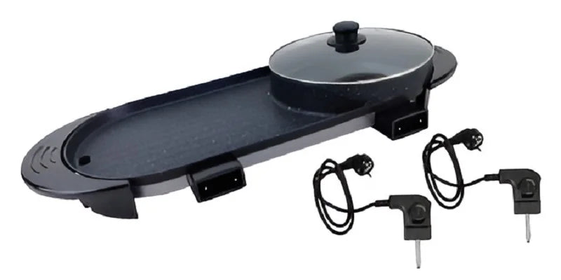 2200W Electric Barbecue Pot 2-in-1 Hot Pot Barbecue Pot Smoke-free Fast and Uniform Heating Independent Dual Temperature Control