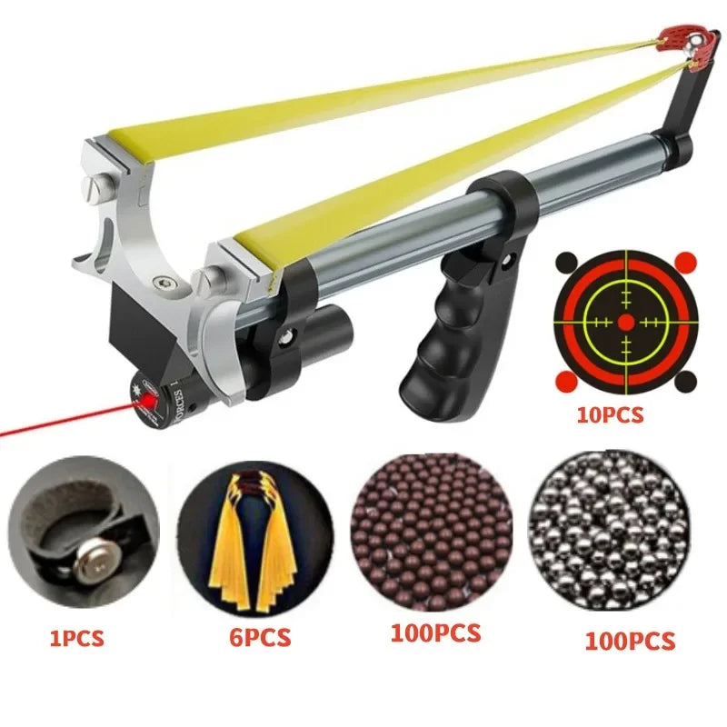 Straight Rod High Precision Telescopic High Power Red Laser Flat Rubber Band Stainless Steel Outdoor Hunting Catapult Slingshot