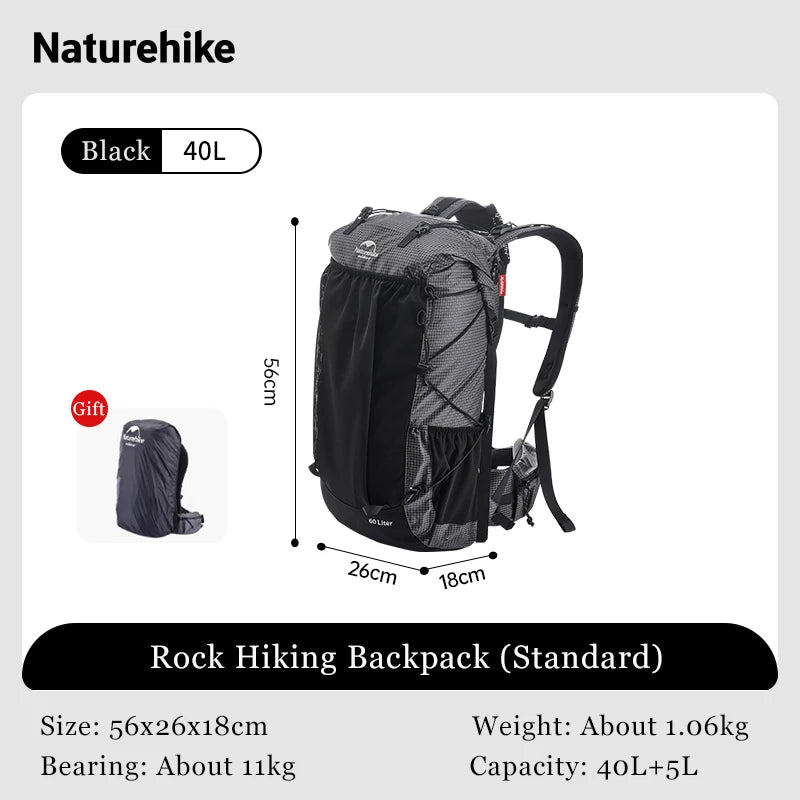 Naturehike Climbing Backpack 60+5L Camping Backpack Travel Bag Large Capacity Military Mountaineering Backpack With Rain Cover
