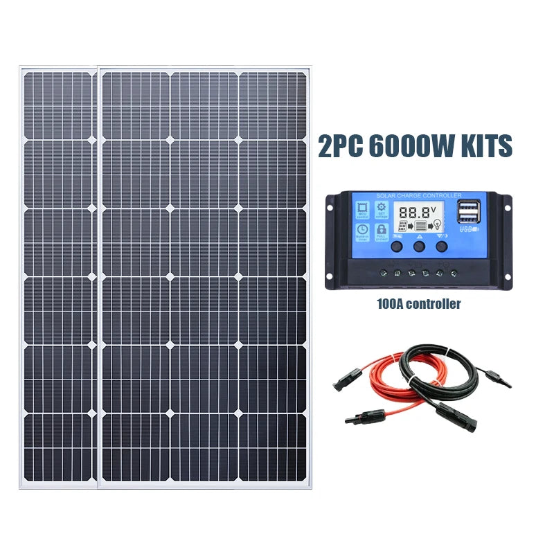 Solar Panel 3000W 6000W 18V 12V High Efficiency Rigid Waterproof Power Bank Glass Charging Outdoor Solar Cells For Home Camping