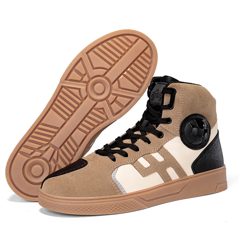 NEW Men's Leather Motorcycle Shoes Anti Slip Wear-resistant Motos Protective Boots Breathability Motocross Racing Riding Shoes