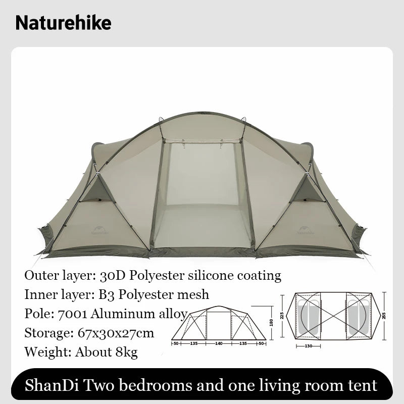 Naturehike Shandi 2.0 Tunnel Dome Tent for 4 Person Family Outdoor Camping Double Layers Waterproof 30D polyester Hiking Tents