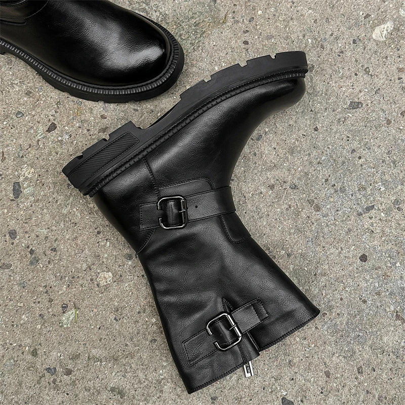 mens casual party nightclub high knight boots black stylish platform shoes cowboy original leather boot long motorcycle botas