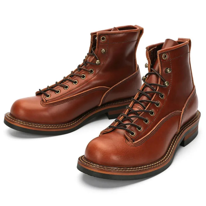 Vintage Motorcycle Boots Men Ankle Boots Non-Slip Cowhide Leather Shoes Desert Boots Casual Retro Motorcycle Shoes
