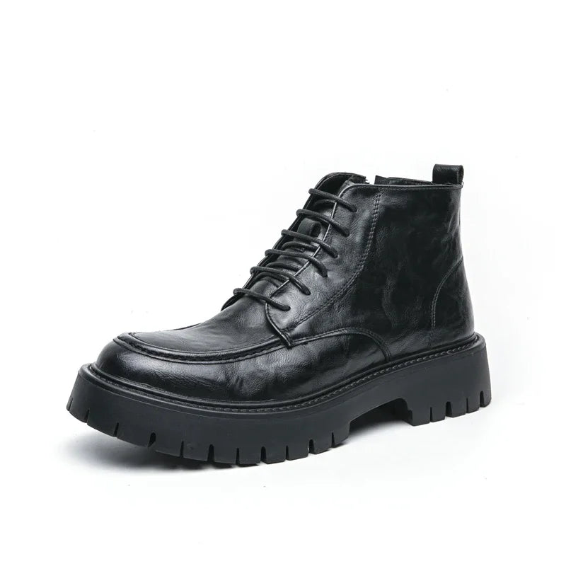 Fashion Men's Genuine Leather Casual Shoes Classic Outdoor Workwear Shoes Men's Motorcycle Boots Handsome Height Increasing