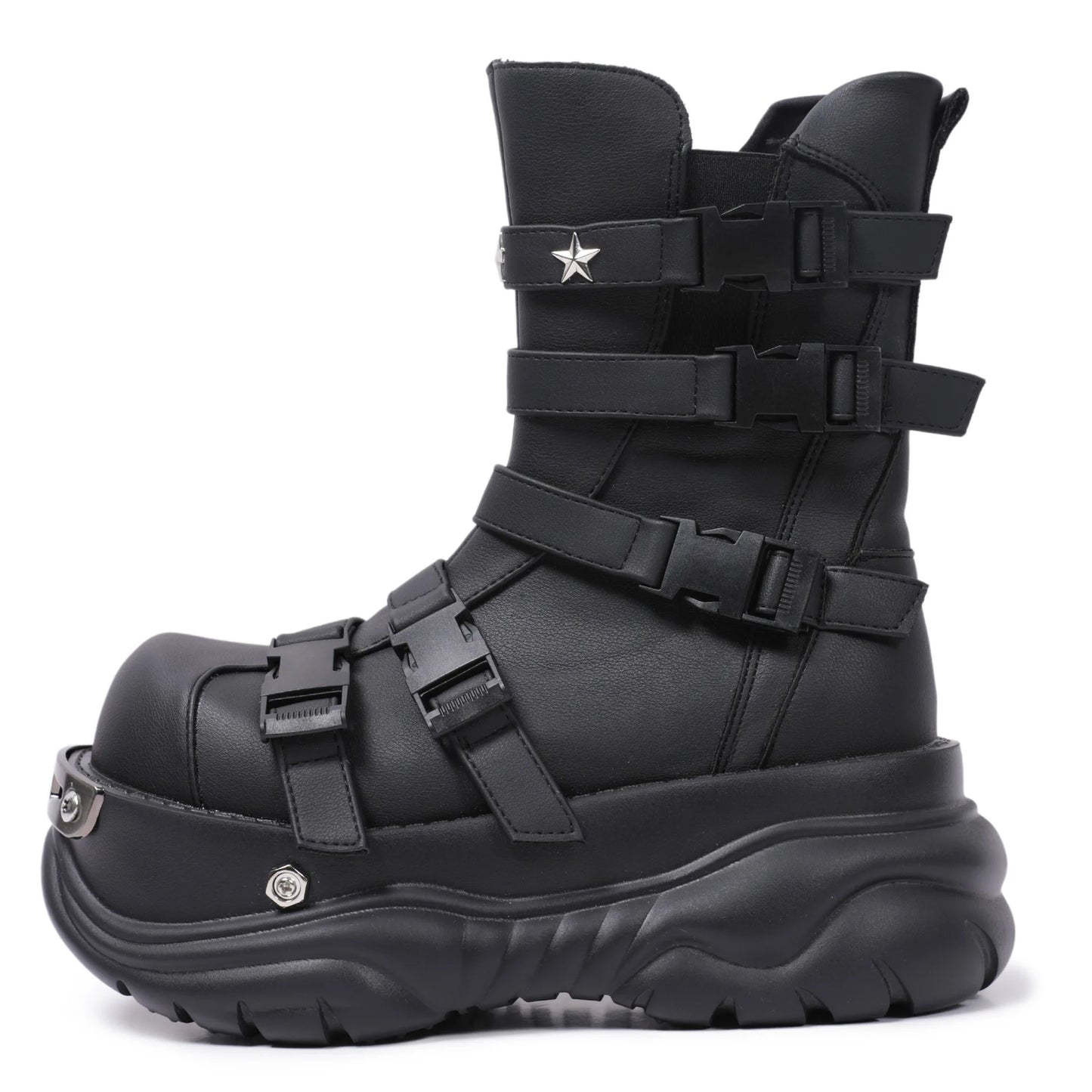 2024 Women's Niche Design Thick Bottom Metal Big Head Y2g Punk Hot Girl Small Height Increase Device Car Platform Boots