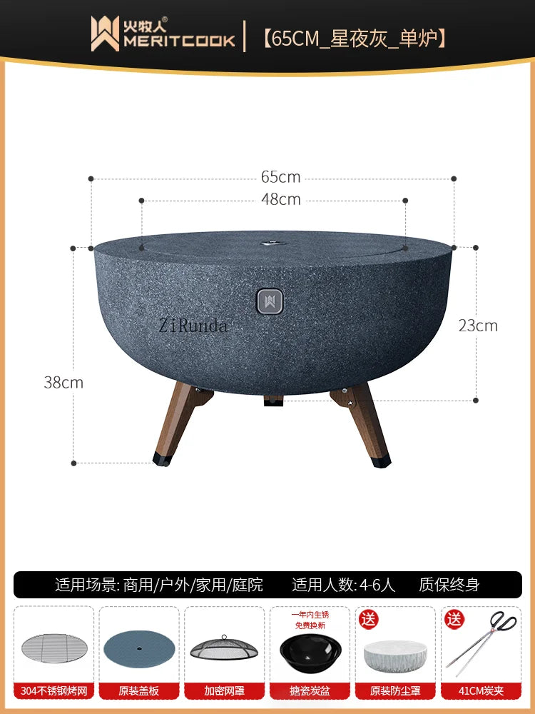 Grill set, tea table, patio grill, brazier, winter heating charcoal stove