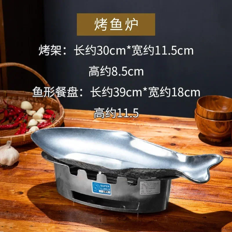 Thai Restaurant Grilled Fish Plate-Specialty Household Tableware Heated Grilled Fish Stove Dining Table Dry Pot Practical Decor