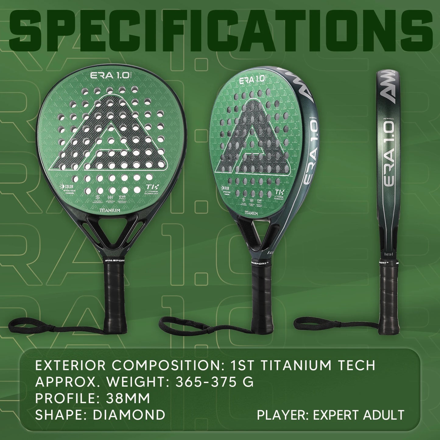 AMASPORT Padel Racket Cubic 18k/Ti Carbon 3D-Textured Surface Padel Tennis Racquets for High-level Players