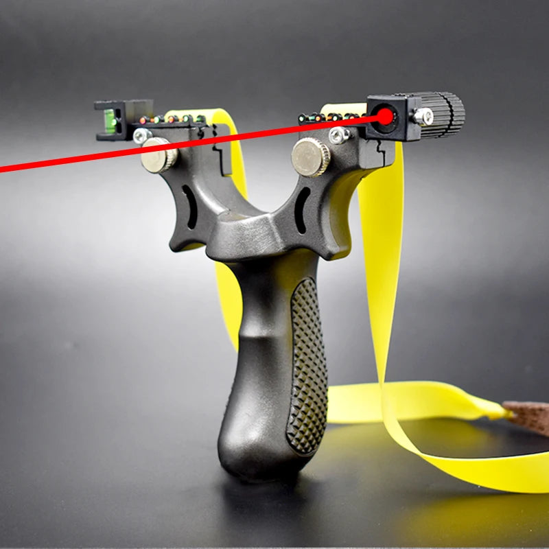 High-quality Laser Aiming Slingshot with Flat Rubber Band Spirit Level High Precision Outdoor Hunting Resin Catapult Toy