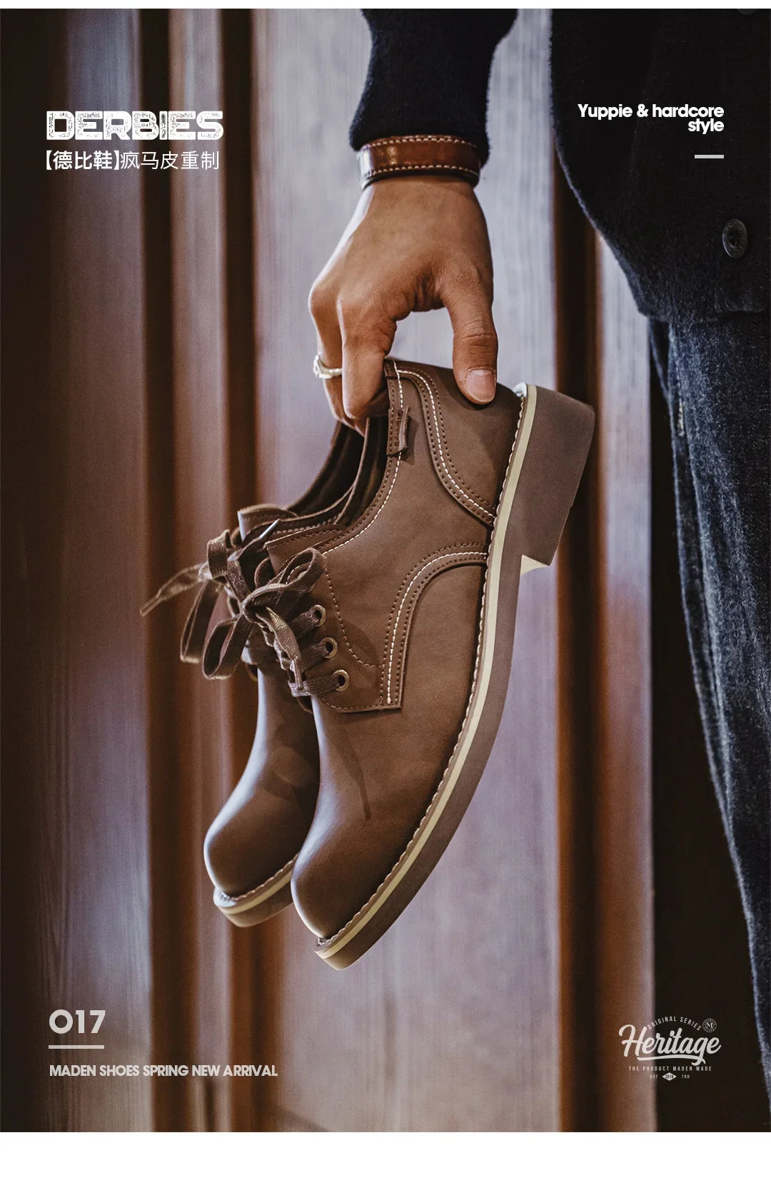 New Maden Men's Low-top Work Boots Round-toed Crazy Horse Leather Craft Shoes Casual Leather Shoes Vintage Streetwear Boots