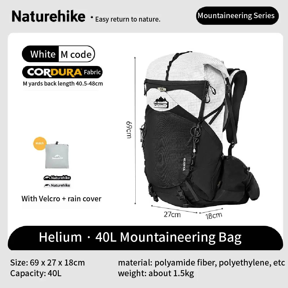 Naturehike Helium Series 40L Hiking Backpack Waterproof Wear Resistant Outdoor Travel Sport Climbing Shoulder Bag With RainCover