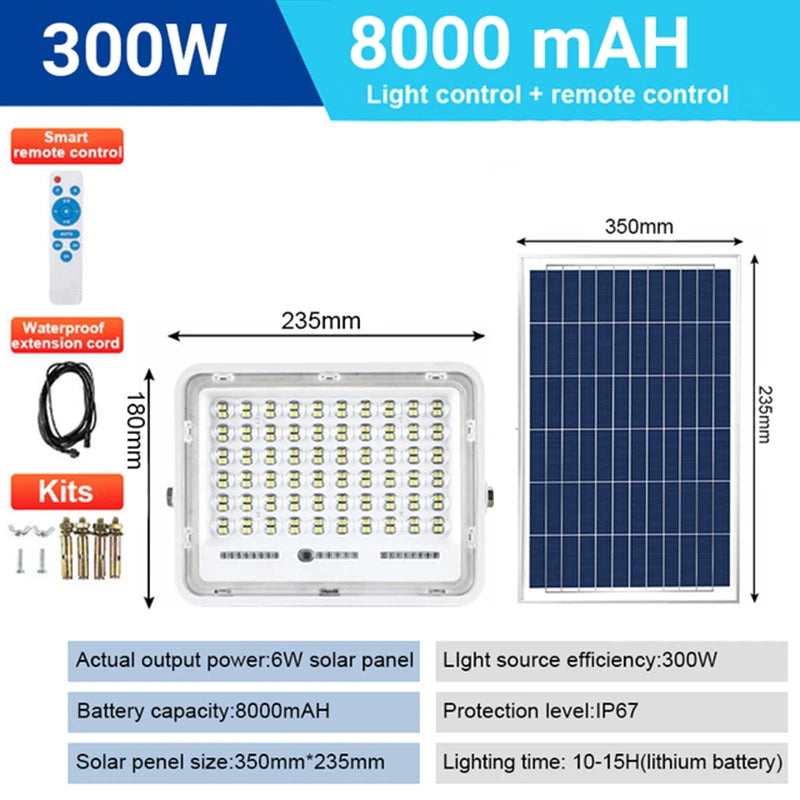 800W Outdoor Solar Spotlights 20000mah Aluminum Waterproof Super Bright Solar Street Flood Wall Light Exterior Solar Lights