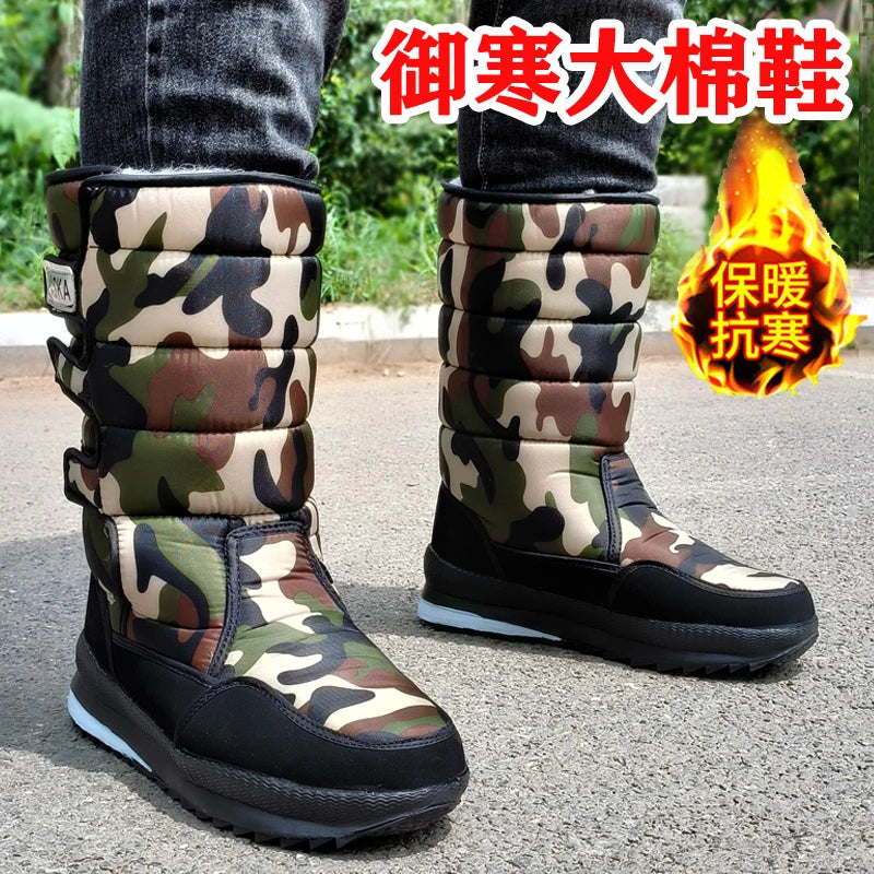 Winter Thick Men Snow Boots High Top Warm Cotton Shoes Lightweight Slip Resistant Camouflage Outdoor Boots