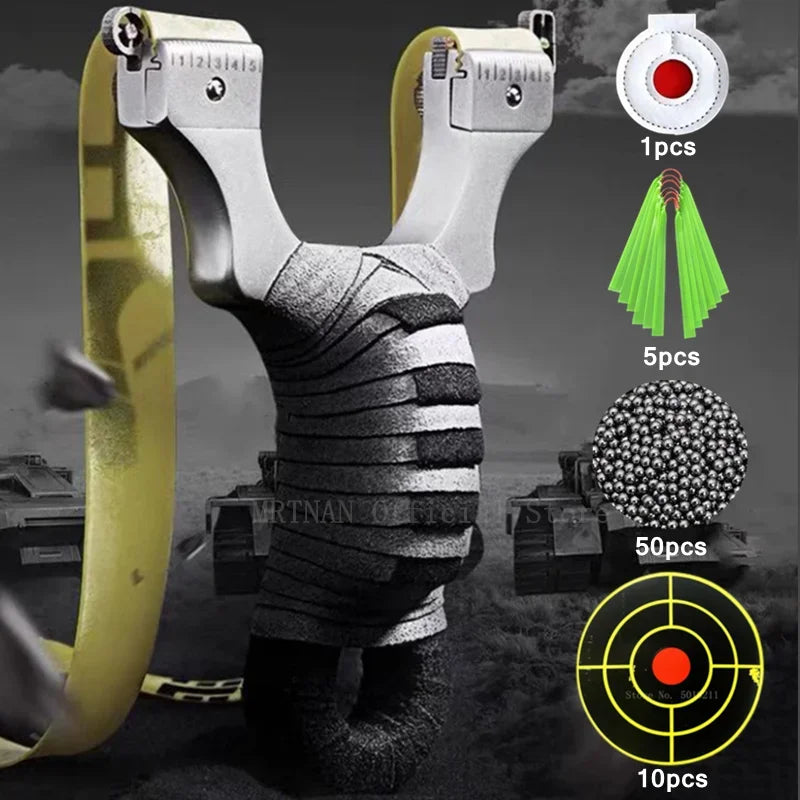High Quality Hunting Shooting Slingshot Stainless Steel Great Power Catapult with Flat Rubber Band Outdoor Sport Competition