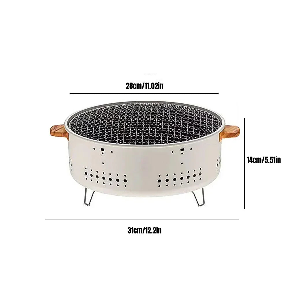 Portable Barbecue Grill Korean Charcoal Stove Stainless Steel Split BBQ Stove Round Non-stick Barbecue Rack for Outdoor Camping