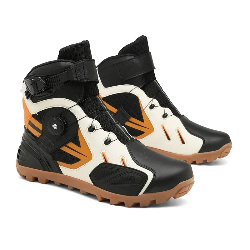 Summer Retro Mountain Off-road Motorcycle Riding Boots Men Motorbike Motocross Cycling Shoes With Gear Shift Pad Rubber Sole