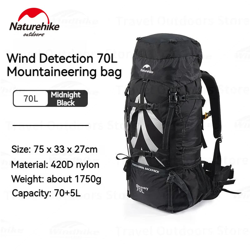 Naturehike Hiking Backpack Waterproof 70L + 5L Lightweight Mountaineering Hiking Outdoor Camping Trekking Bag with Rain Cover