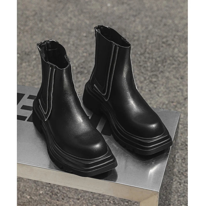 men's fashion punk rock high chelsea boots designer platform shoes cowboy original leather boot square toe long motorcycle botas